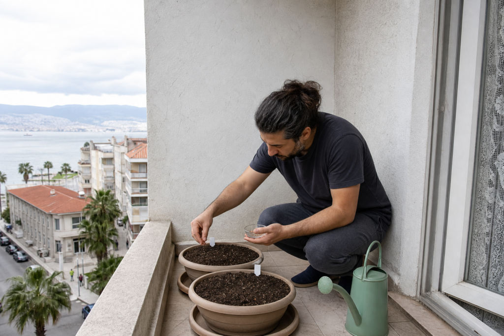İzmir’de Sonbahar Balkon Bahçesi: Roka ve Yaprak Salata için İki Saksılık Plan